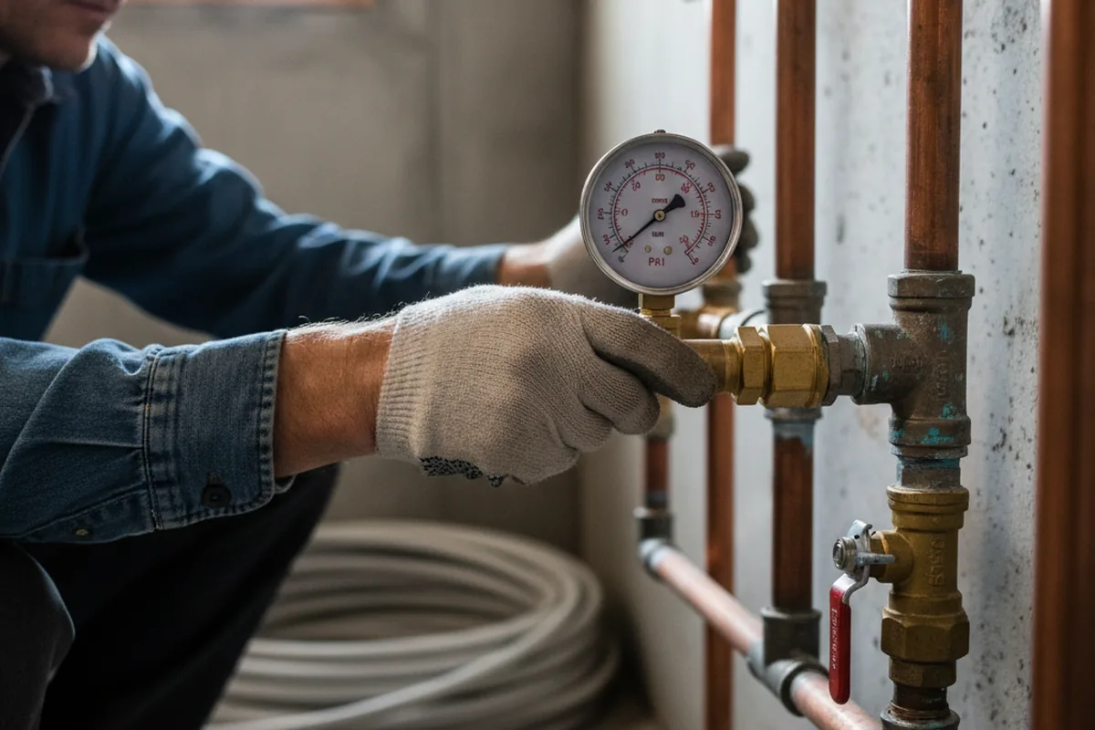 Pressure testing a repaired line during Water Line Repair in Fleming